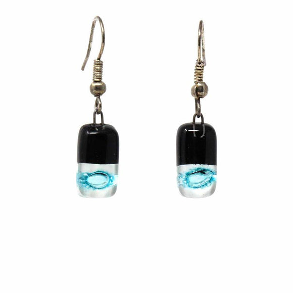 Black Tie Design Small Glass Earrings - Tili Glass