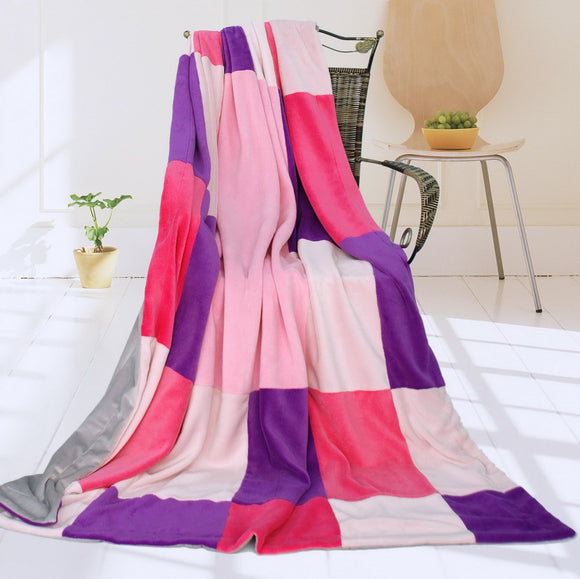 Onitiva - [Plaids - Bliss] Soft Coral Fleece Patchwork Throw Blanket (59 by 78.7 inches)