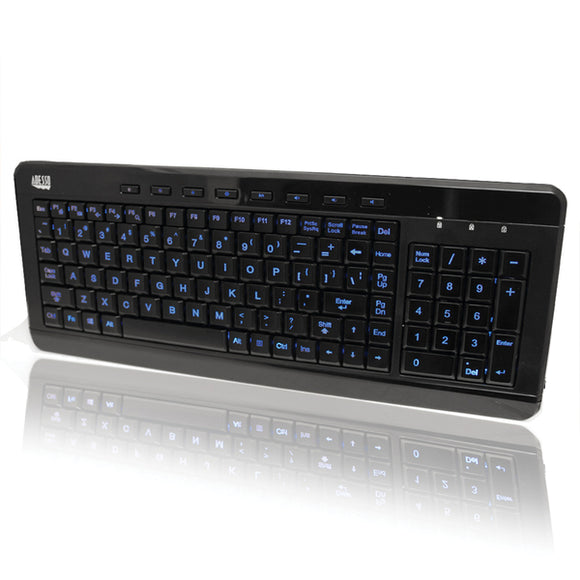 Adesso AKB-120EB 104-Key USB 3-Color Backlit Illuminated Compact Keyboard for Windows