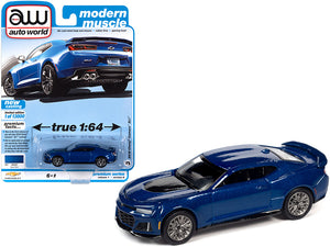 PACK OF 2 - 2018 Chevrolet Camaro ZL1 Hyper Blue Metallic Modern Muscle"" Limited Edition to 13000 pieces Worldwide 1/64 Diecast Model Car by Autoworld""""
