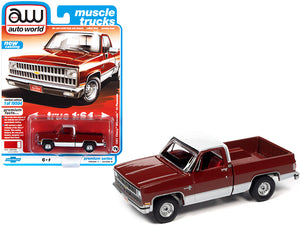 PACK OF 2 - 1981 Chevrolet Silverado 10 Fleetside Carmine Red and White with Red Interior Muscle Trucks"" Limited Edition to 19504 pieces Worldwide 1/64 Diecast Model Car by Autoworld""""