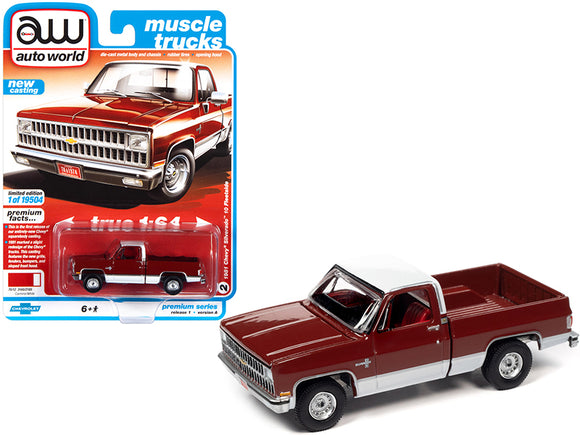 PACK OF 2 - 1981 Chevrolet Silverado 10 Fleetside Carmine Red and White with Red Interior Muscle Trucks