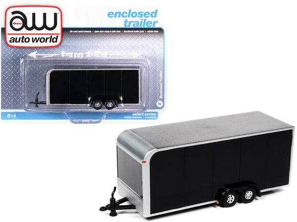 PACK OF 2 - 4-Wheel Enclosed Car Trailer Black 1/64 Diecast Model by Autoworld