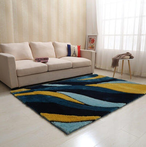 "Aria Collection" Soft Pile Hand Tufted Shag Area Rug  Yellow, Navy Blue