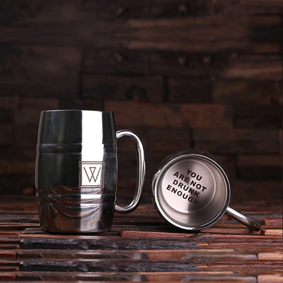 Personalized Stainless Steel Beer Mug – 14 oz., Monogram