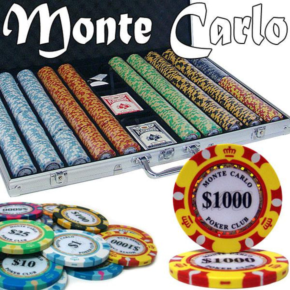 1000 Ct Monte Carlo 3-Tone Poker Chip Set w/ Aluminum Case