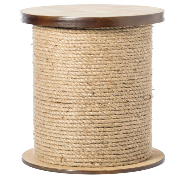 Decorative Round Spool Shaped Wooden Stool with Rope
