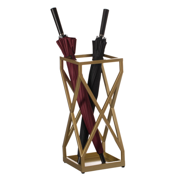 Decorative Gold Square X Design Umbrella Holder Stand for Indoor and Outdoor