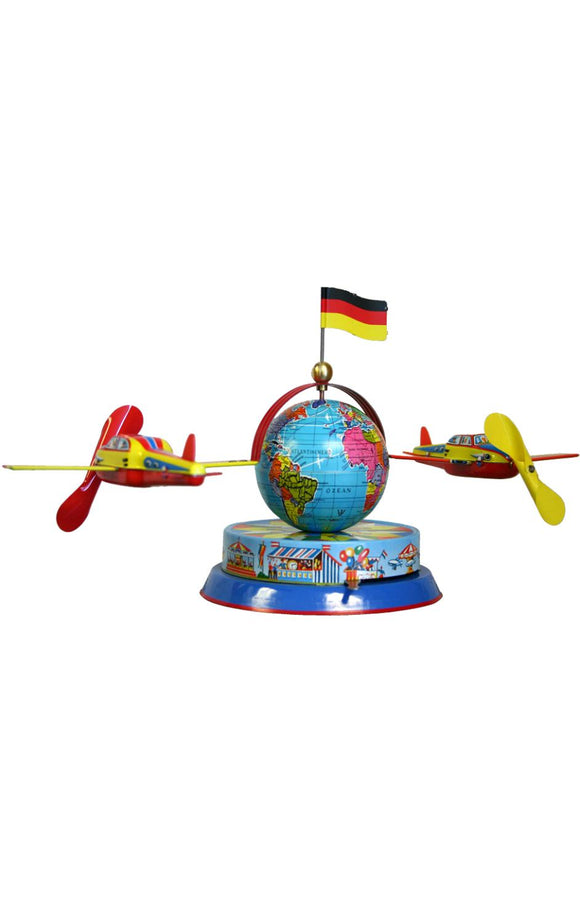 German Collectible Tin Toy - Airplanes Circling Globe