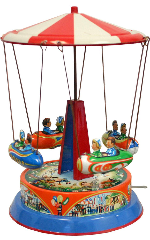 German Collectible Tin Toy - Carousel with Rocket Ships on rods