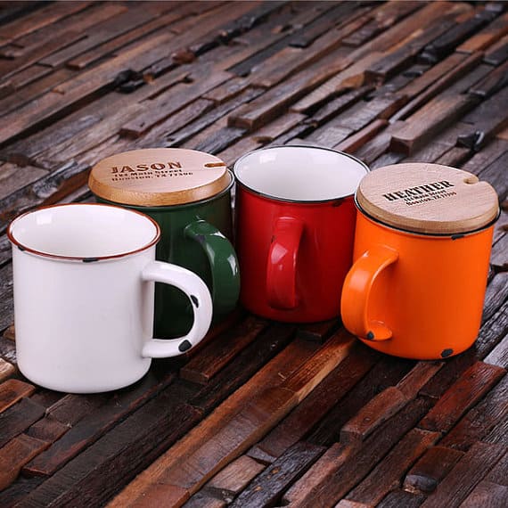 Personalized 11 oz. Ceramic Mug with Bamboo Lid