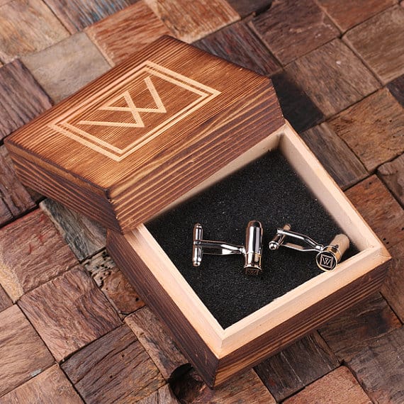 Personalized Engraved Cuff Links – Bullet with Wood Box
