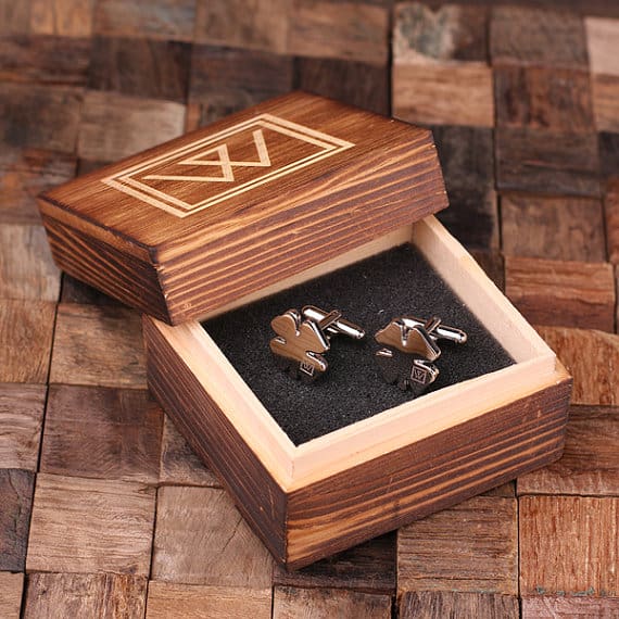 Personalized Engraved Cuff Links – Shamrock with Wood Box