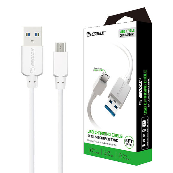 5ft Round Cable For Micro USB 1.5A In White