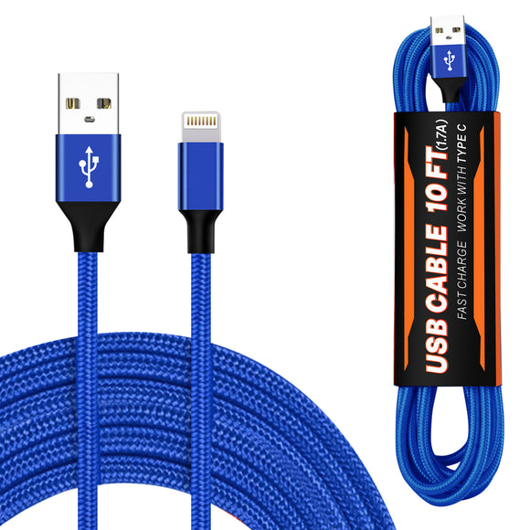 1.7A 10FT USB Cable For IOS In Blue
