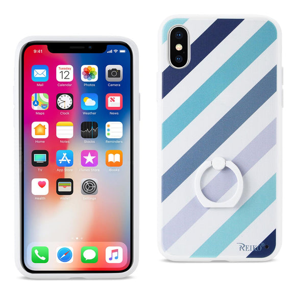 REIKO iPhone X/iPhone XS STRIPE PATTERN TPU CASE WITH ROTATING RING STAND HOLDER