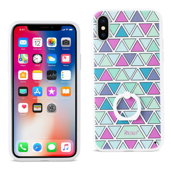 REIKO iPhone X/iPhone XS TRIANGLE PATTERN TPU CASE WITH ROTATING RING STAND HOLDER