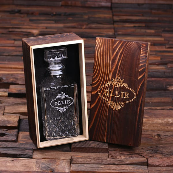 Personalized Whiskey Decanter with Wood Gift Box