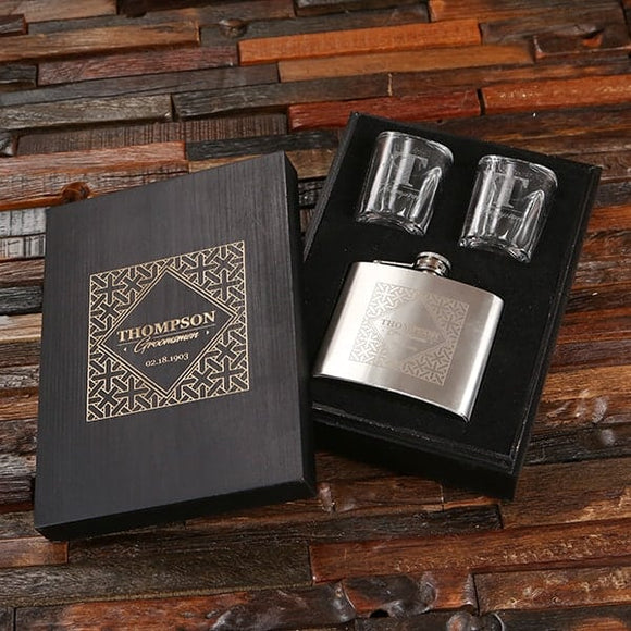 Personalized Shot Glass & 5 oz Flask Groomsmen Gift Set Idea