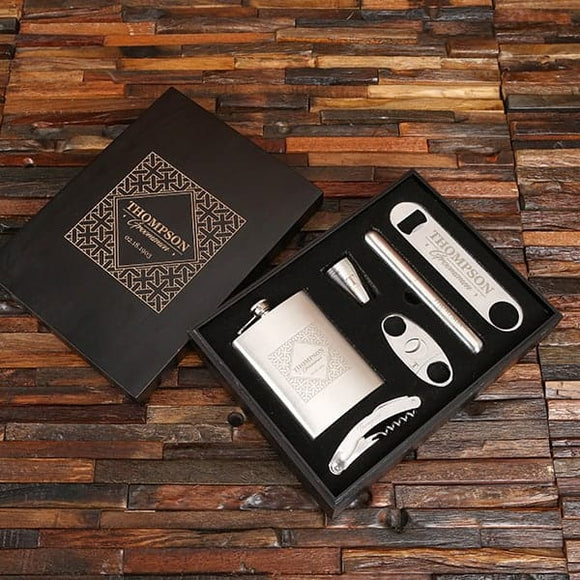Personalized Drinks & Cigar Gentlemen’s Accessory Gift Set in Black Box
