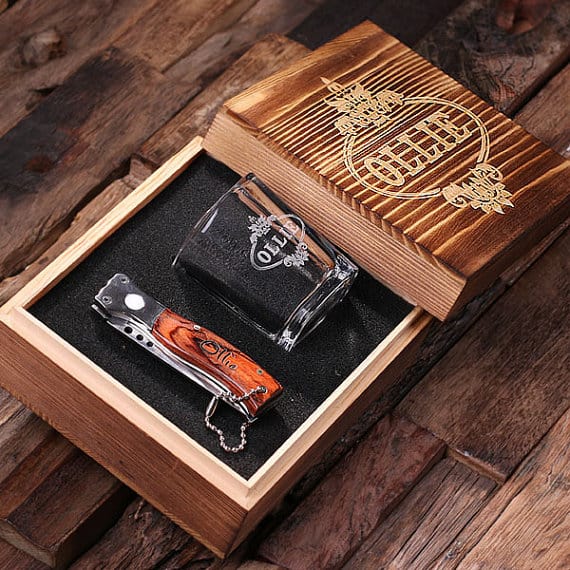 Personalized 2 pc. Gift Set with Keepsake Box – Shot Glass & Pocket Knife