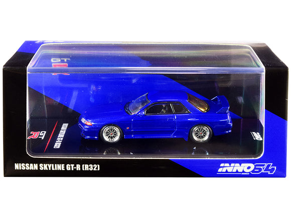 PACK OF 2 - Nissan Skyline GT-R (R32) RHD (Right Hand Drive) Blue Metallic with Extra Wheels and Decals 1/64 Diecast Model Car by Inno Models