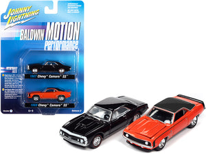 PACK OF 2 - 1969 Chevrolet Camaro SS Orange and 1967 Chevrolet Camaro SS Royal Plum Dark Purple Baldwin Motion Performance"" Set of 2 pieces 1/64 Diecast Model Cars by Johnny Lightning""""