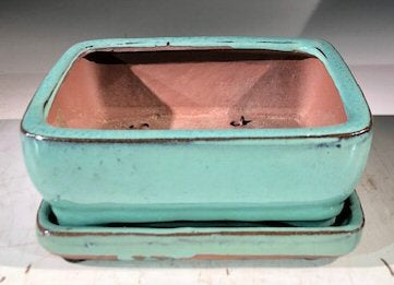 Light Blue Ceramic Bonsai Pot -Rectangle<br>With Humidity Drip Tray<br>6