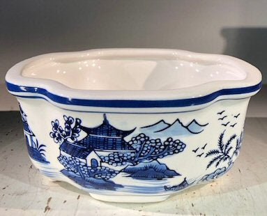 Blue on White Porcelain Bonsai Pot - Rectangle <br>8.5