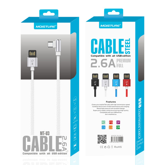 Moisture 2.6A Premium Full Steel USB Type C To Ligntning Data Cable In White