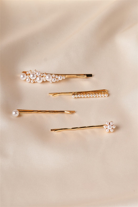 Gold Pearled Flower Bobby Pins /1 Pair