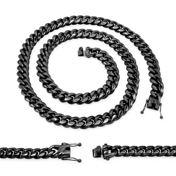 Cuban Link Chain Black Plated Necklace 30