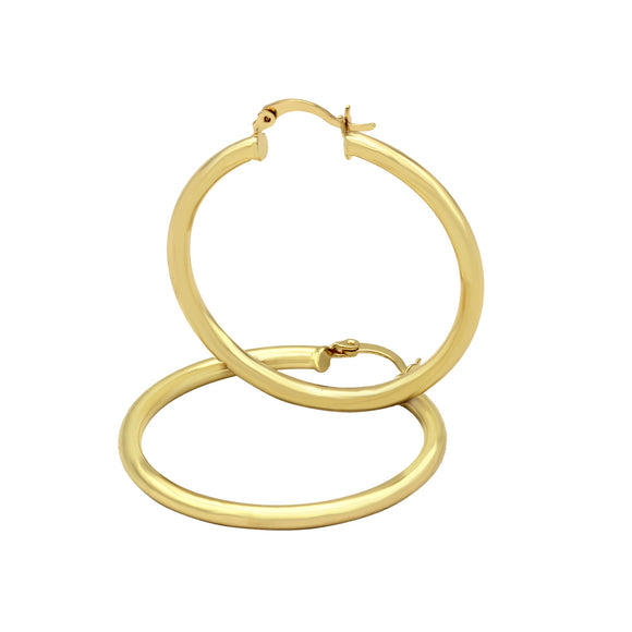14K Gold Plated Hoop Earrings 3 mm 25 - 70 mm - 30 mm