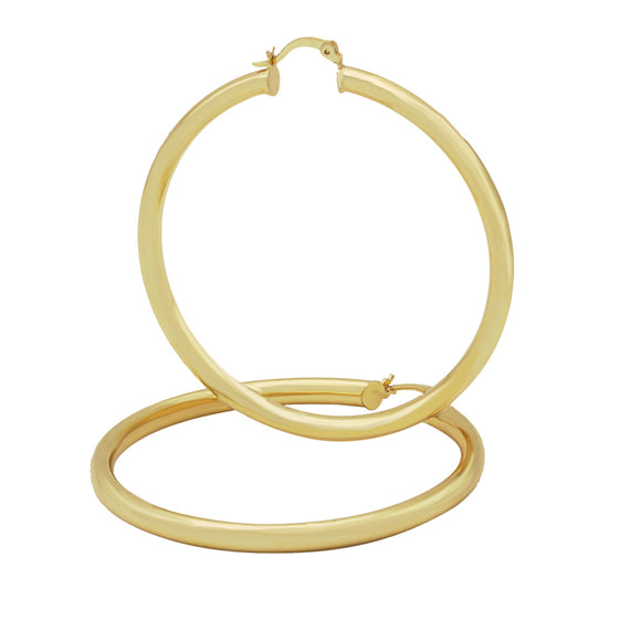 14K Gold Plated Hoop Earrings 3 mm 25 - 70 mm - 70 mm