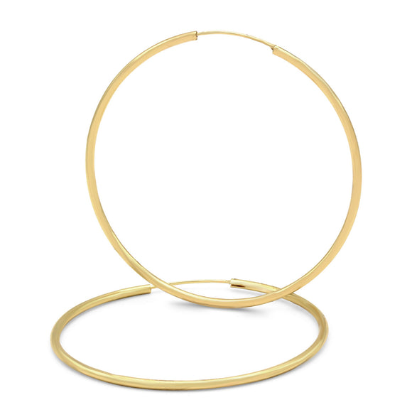 14K Gold Plated Hoop Earrings 2 mm 25 - 70 mm - 60 mm