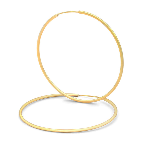14K Gold Plated Hoop Earrings 2 mm 25 - 70 mm - 70 mm
