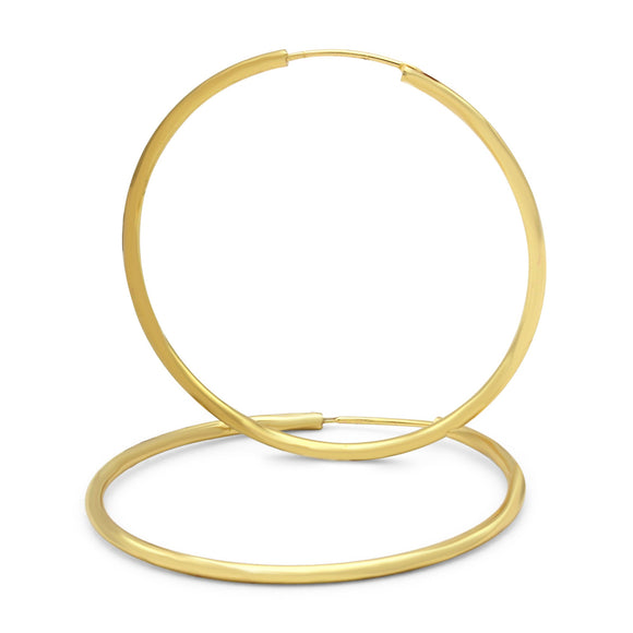 14K Gold Plated Hoop Earrings 2 mm 25 - 70 mm - 50 mm