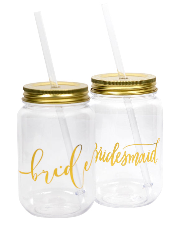 16 oz. Plastic Mason Jar with Gold Lid and Writing