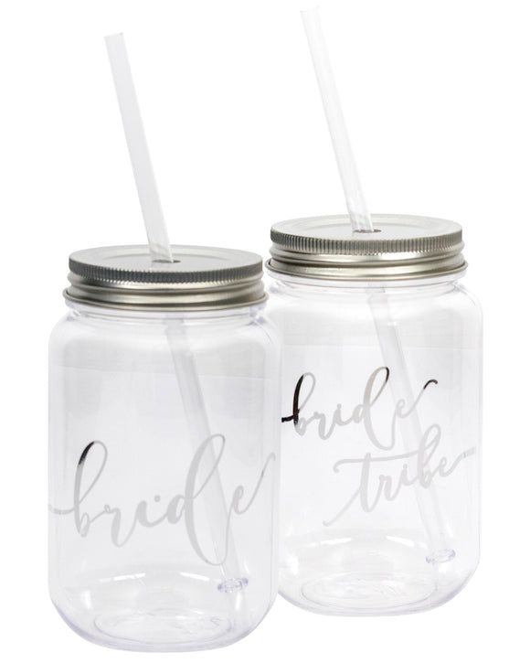 16 oz. Plastic Mason Jar with Silver Lid and Writing