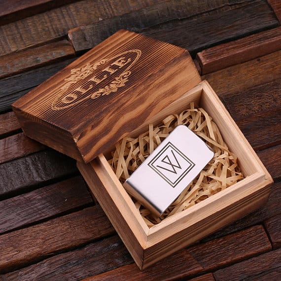 Personalized Monogrammed Money Clip – Polished Stainless Steel with Wood Box