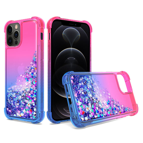 Shiny Flowing Glitter Liquid Bumper Case For APPLE IPHONE 12 PRO MAX In Pink