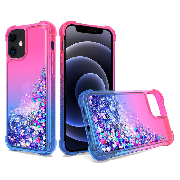 Shiny Flowing Glitter Liquid Bumper Case For APPLE IPHONE 12 MINI In Pink