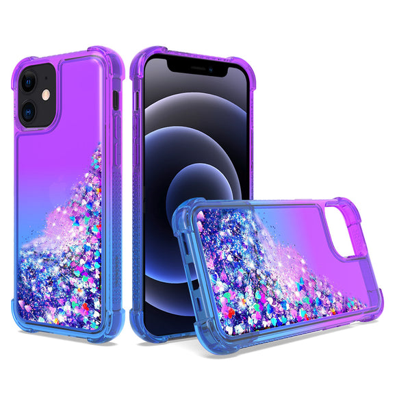 Shiny Flowing Glitter Liquid Bumper Case For APPLE IPHONE 12 MINI In Purple