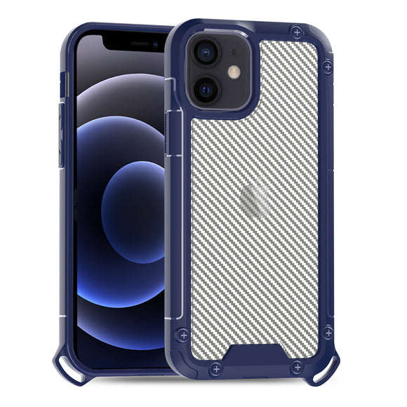 Reiko Shockproof PC Bumper Case With Carbon Fiber Pattern In Navy For iPhone 12 Mini