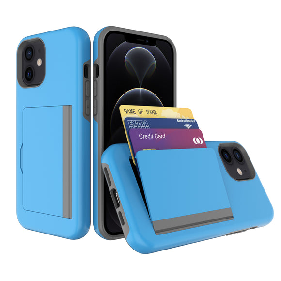 TPU PC Hybrid 2-in-1 Flip Card Holder Phone Case for Apple iPhone 12 Mini In Blue