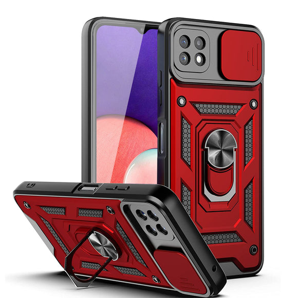 Kickstand Ring Holder with Slide Camera Cover TPU Magnetic Car Mount for GALAXY A22 5G In Red
