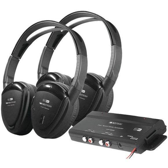 2 Sets of 2-Channel RF 900MHz Wireless Headphones with Transmitter for Power Acoustik(R) Mobile A/V Systems