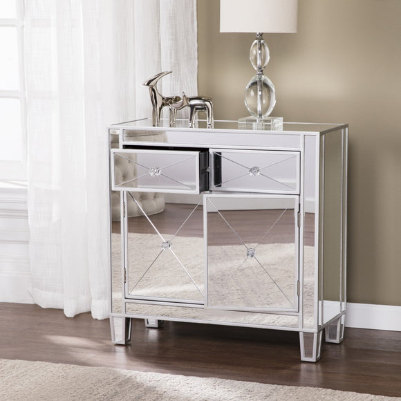 Glamorous Mirrored Bling Two Door Storage Accent Cabinet