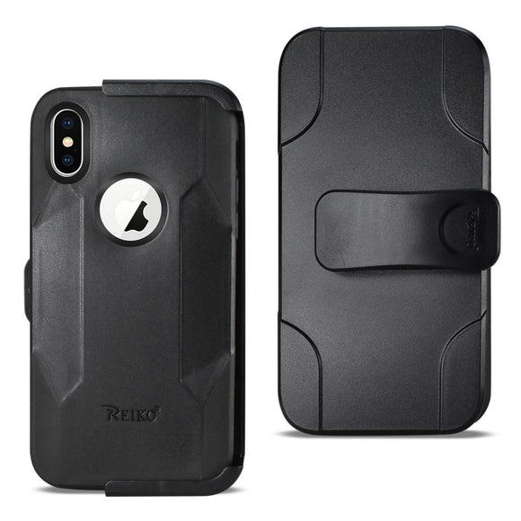 Reiko iPhone X/iPhone XS 3-In-1 Hybrid Heavy Duty Holster Combo Case In Black