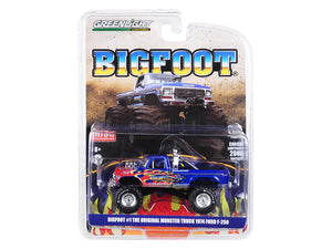 1974 Ford F-250 Monster Truck "Bigfoot #1 The Original" Blue with Flames Limited Edition to 4600 pieces Worldwide 1/64 Diecast Model Car by Greenlight